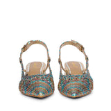 Saint Anya Turquoise Multi Hand Woven Leather Block Heels