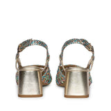 Saint Anya Turquoise Multi Hand Woven Leather Block Heels