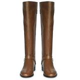 Saint Delores Brown Leather Buckle Decor Knee High Boots