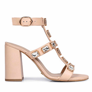 Fashion Forward Saint Shirley's Stone Block Heels in Cipra Leather