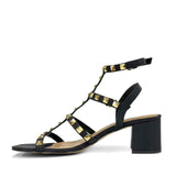 Saint Angela Metal Studded Double Buckle Black Heels