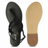 Saint Elsie Crystal Cord Black Leather Flat Sandals