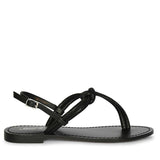 Saint Elsie Crystal Cord Black Leather Flat Sandals