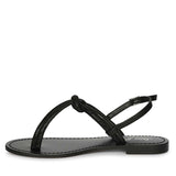 Saint Elsie Crystal Cord Black Leather Flat Sandals