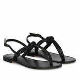 Saint Elsie Crystal Cord Black Leather Flat Sandals