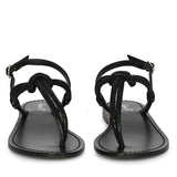 Saint Elsie Crystal Cord Black Leather Flat Sandals
