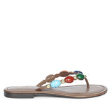 Saint Milira Multi Stone Brown Leather Flats