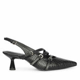 Saint Kayla Buckle Straps Black Croc Embossed Leather Pumps