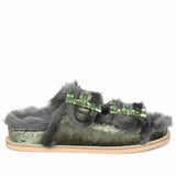 Saint Gemma Diamante Buckles Pastel Green Fur Sandals