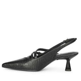 Saint Kayla Buckle Straps Black Croc Embossed Leather Pumps