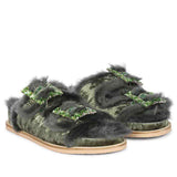 Saint Gemma Diamante Buckles Pastel Green Fur Sandals