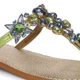 Saint Fleur Multi Stone Metallic Green Leather Flats