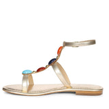 Saint Tyas Multi Stone Gold Metallic Leather Sandals