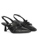 Saint Kayla Buckle Straps Black Croc Embossed Leather Pumps