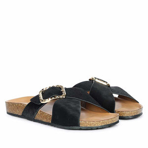 Saint Juno Black Pony Leather Sandals