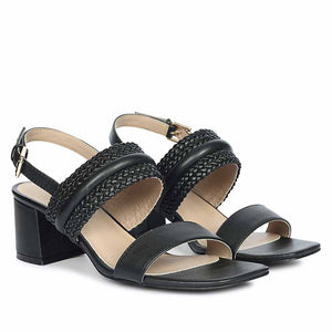 Saint Mabel Hand Woven Black Leather Block Heels