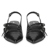 Saint Kayla Buckle Straps Black Croc Embossed Leather Pumps