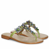 Saint Fleur Multi Stone Metallic Green Leather Flats