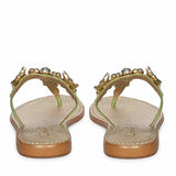 Saint Fleur Multi Stone Metallic Green Leather Flats