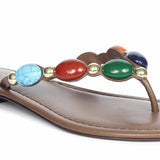 Saint Milira Multi Stone Brown Leather Flats