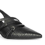 Saint Kayla Buckle Straps Black Croc Embossed Leather Pumps