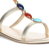 Saint Tyas Multi Stone Gold Metallic Leather Sandals