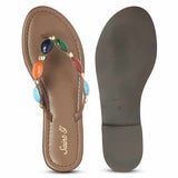 Saint Milira Multi Stone Brown Leather Flats