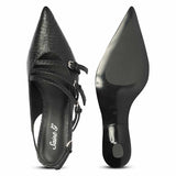Saint Kayla Buckle Straps Black Croc Embossed Leather Pumps