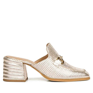 Golden Elegance: Saint Jasmine Lizard Print Leather Mocs, a blend of style and comfort.
