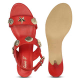Saint Ravena Seashell & Star Embellished Goji Berry Leather Stilettos