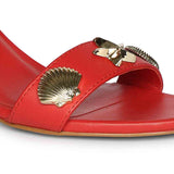 Saint Ravena Seashell & Star Embellished Goji Berry Leather Stilettos