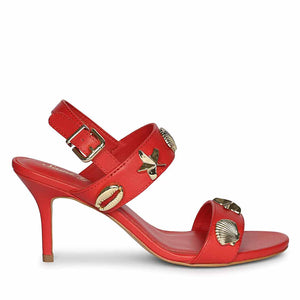 Saint Ravena Seashell & Star Embellished Goji Berry Leather Stilettos