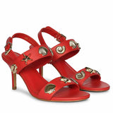 Saint Ravena Seashell & Star Embellished Goji Berry Leather Stilettos