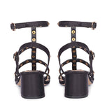 Saint Angela Metal Studded Double Buckle Black Heels