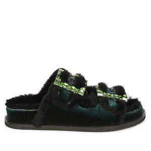 Saint Gemma Diamante Buckles Green Fur Sandals