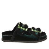 Saint Gemma Diamante Buckles Green Fur Sandals
