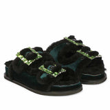 Saint Gemma Diamante Buckles Green Fur Sandals