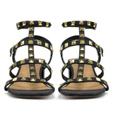 Saint Angela Metal Studded Double Buckle Black Heels