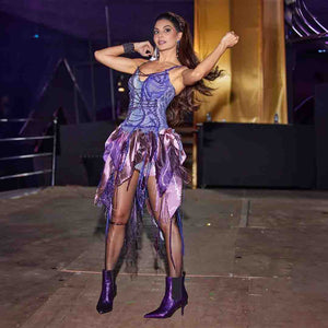 Saint Arely Purple Metallic Leather Stiletto Ankle Boots