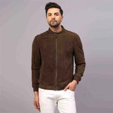 Saint Freya Olive Suede Leather Men's Bomber Style Jackets