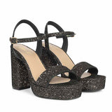 Saint Merrily Pewter Glitter Block Heels