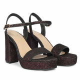 Saint Merrily Bordo Glitter Fabric Block Heels