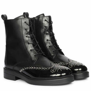 Saint Myla Studded Wingtip Inspired Lace Up Leather Boots