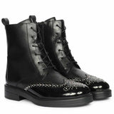 Saint Myla Studded Wingtip Inspired Lace Up Leather Boots