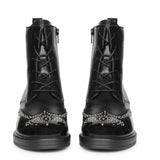 Saint Myla Studded Wingtip Inspired Lace Up Leather Boots