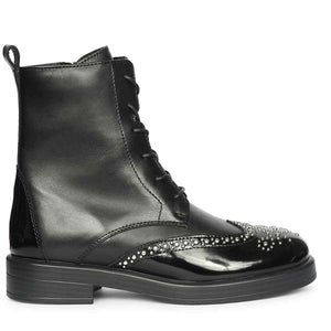 Saint Myla Studded Wingtip Inspired Lace Up Leather Boots