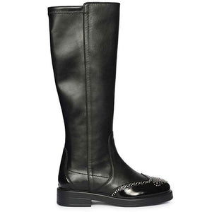 Saint Marcelline Studded Black Leather Long Boots