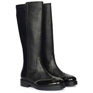 Saint Marcelline Studded Black Leather Long Boots