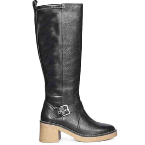 Saint Dahlia Silver Buckle Black Leather Long Boots
