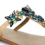 Saint Fleur Multi Stone Embellished Beige Leather Flats